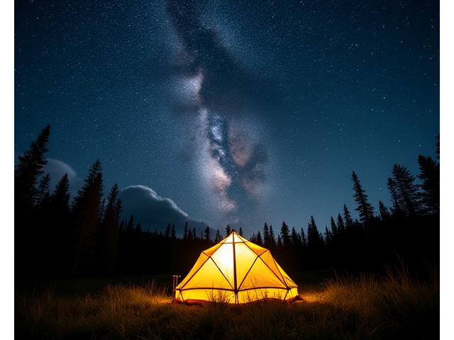 Luxury glamping tent under a clear night sky with stars in Jasper National Park