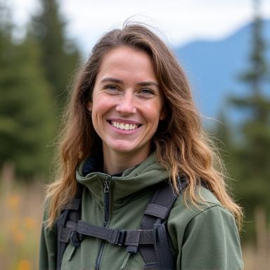 Guide Aurora Sky in the Canadian wilderness with a wide smile